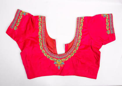 Pink Hand Embroidered Blouse With Floral Motifs