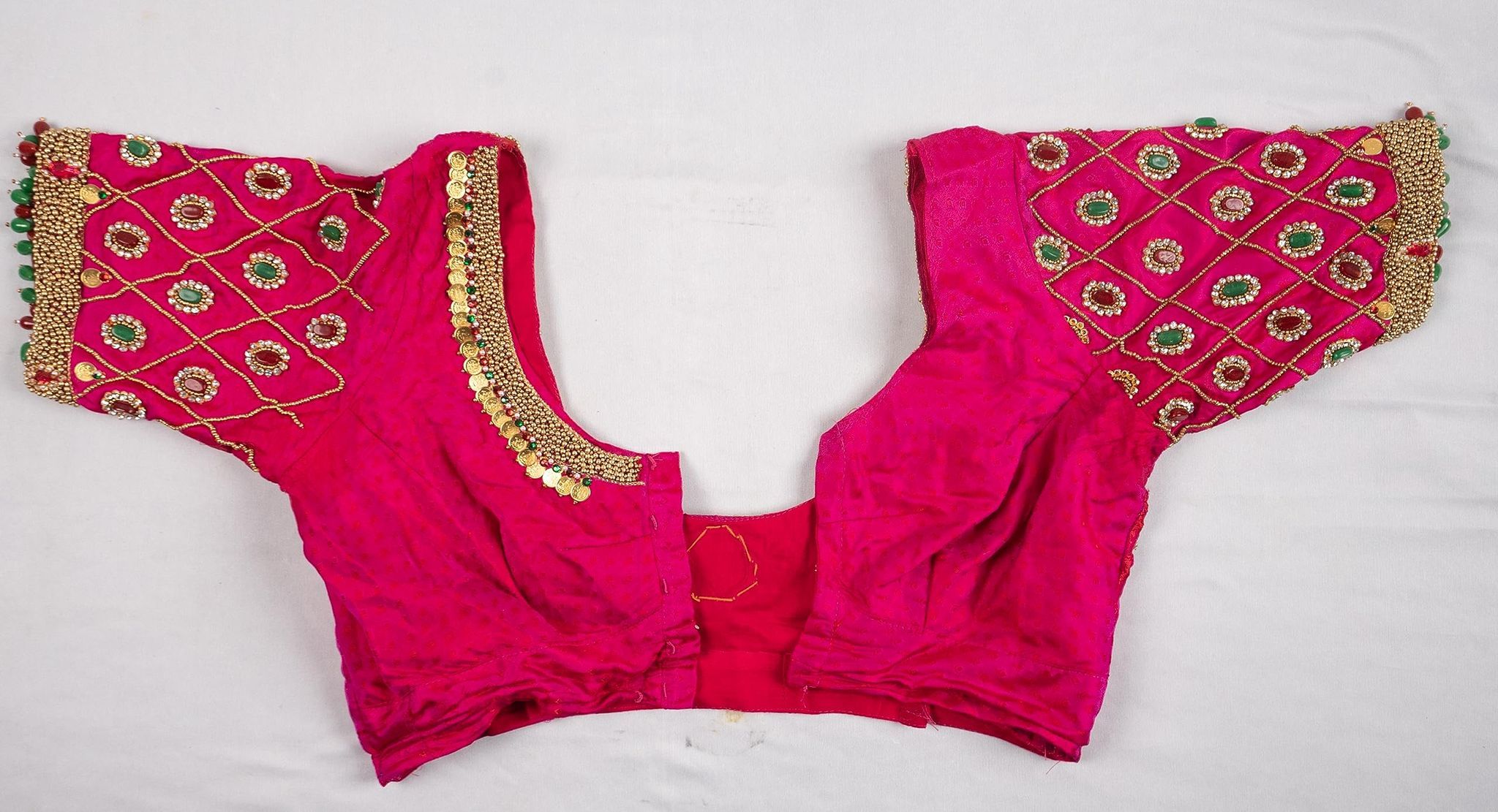 Embroidered Pink Saree Blouse with Stone and Bead Detailing