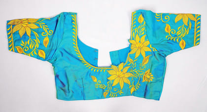 Blue blouse with intricate golden embroidery