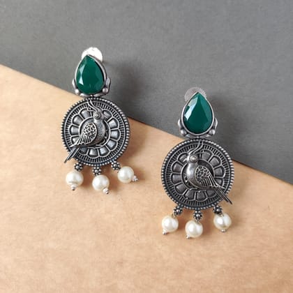 Beautiful silver look alike oxidised  bird design stud dangler earrings for women and girls for diwali festival ethnic wear