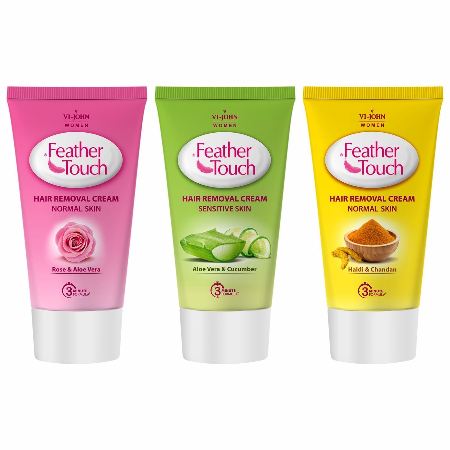 VI-JOHN FEATHER TOUCH HAIR REMOVAL ROSE,ALOE VERA & HALDI CHANDAN PACK OF 3 (330g) Cream (330 g)