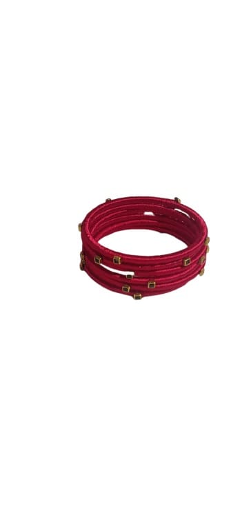  Red and Gold Silk Thread Bangle Set