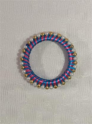 Blue and Pink Silk Thread Bangle with Pearls