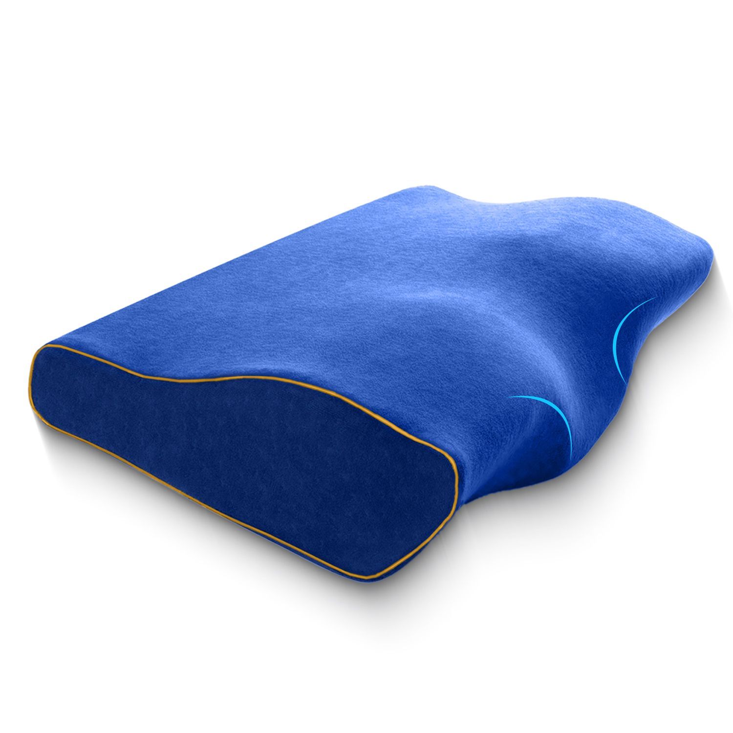 Sleepsia Cervical Memory Foam Pillow -  Orthopedic Neck Sleeping Pillows for Side & Back Sleepers, Pillow for Neck & Shoulder Pain -  (Velvet, Blue)