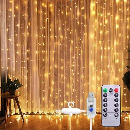 8 Modes Curtain Lights 300 LEDs 10 Fairy Light 3Mtr Each Indoor/Outdoor Decoration for Diwali, Christmas, Wedding, Party, Home, Patio Lawn with Remote and USB Power Supply (White), 3 meters