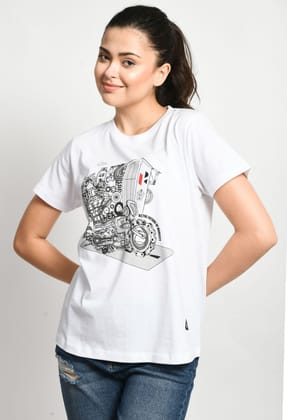 Hero Official Women’s Crew Neck White Graphic T-Shirt with Milestone Design and All-Day Comfort