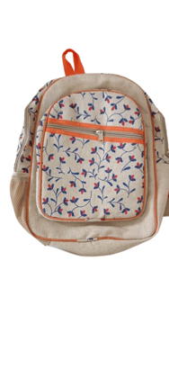 Jute Floral Patterned School Bag/College Bag/Backpack/Office BackPacks with Orange Accents