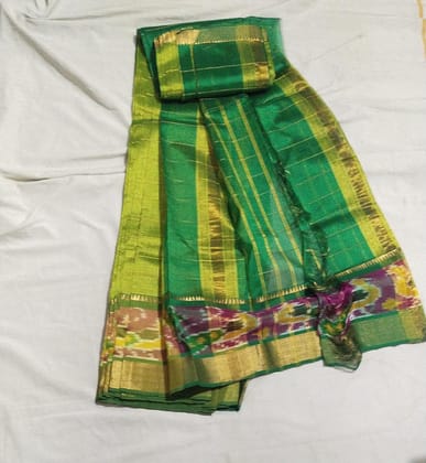 POCHAMPALLI SAREE BORDER  COTTON/PATTU Green and gold silk saree with zari border