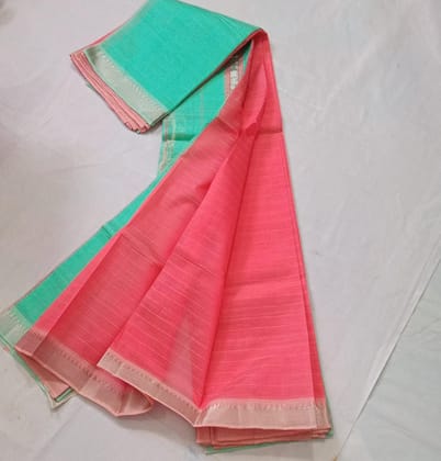 250 KADDI Green and Pink Pure Handloom Cotton Saree With Blouse Piece