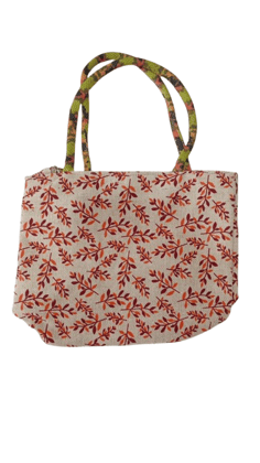 **Jute Hand Bag For Women|Ladies| with Colorful Leaf Print | High Quality With Side Zip And Uper Closer Zip**