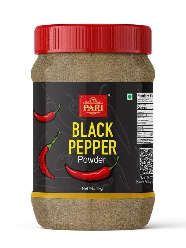 Pari Black Pepper Powder | Kali Mirch Powder | Gol Mirch Powder | Handpicked and Clean | Indian Spices | Chemical and Pesticides Free | Naturally Processed | (Pack of 1 x 1000g)