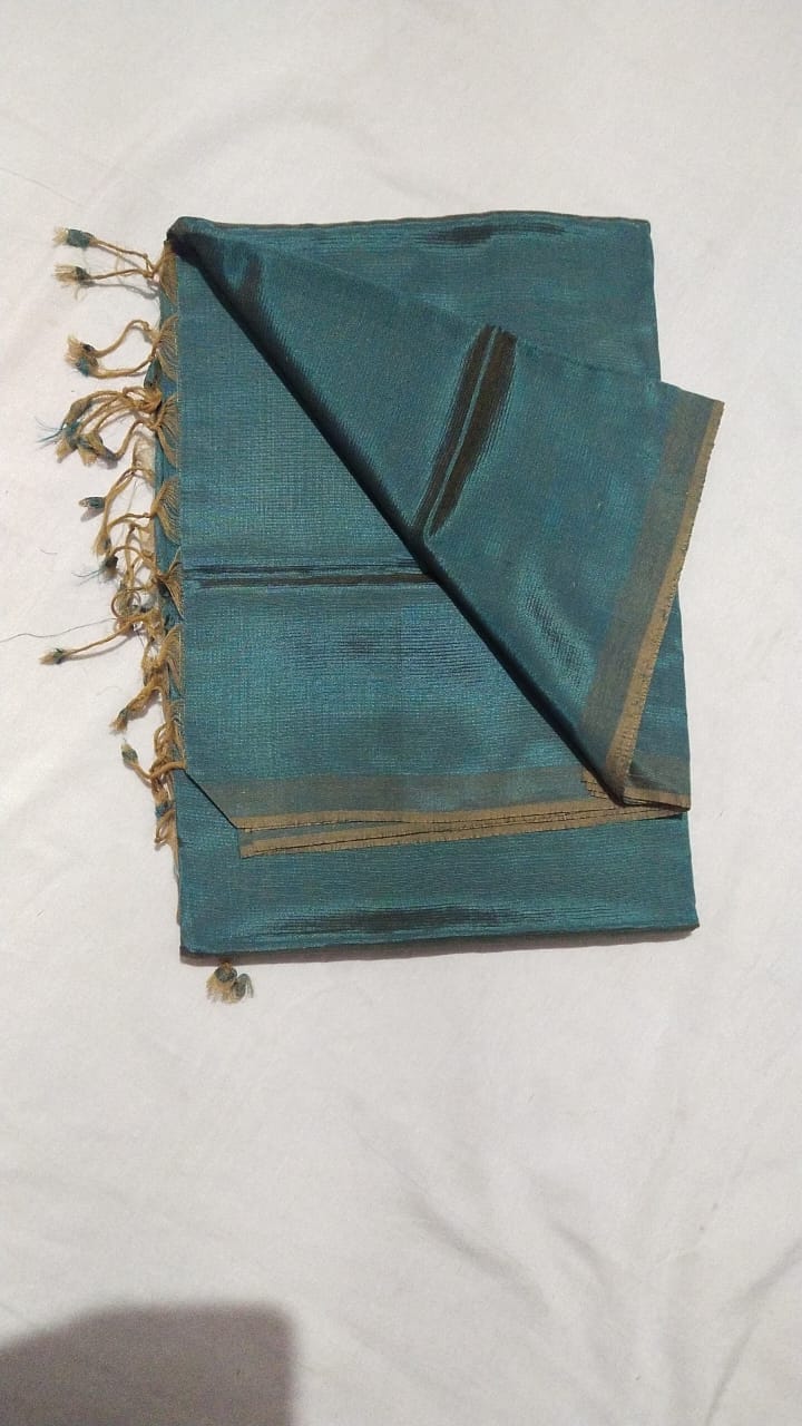 Seafoam Green Pure Handloom Mangalagiri Silk Plain Saree With Blouse Piece