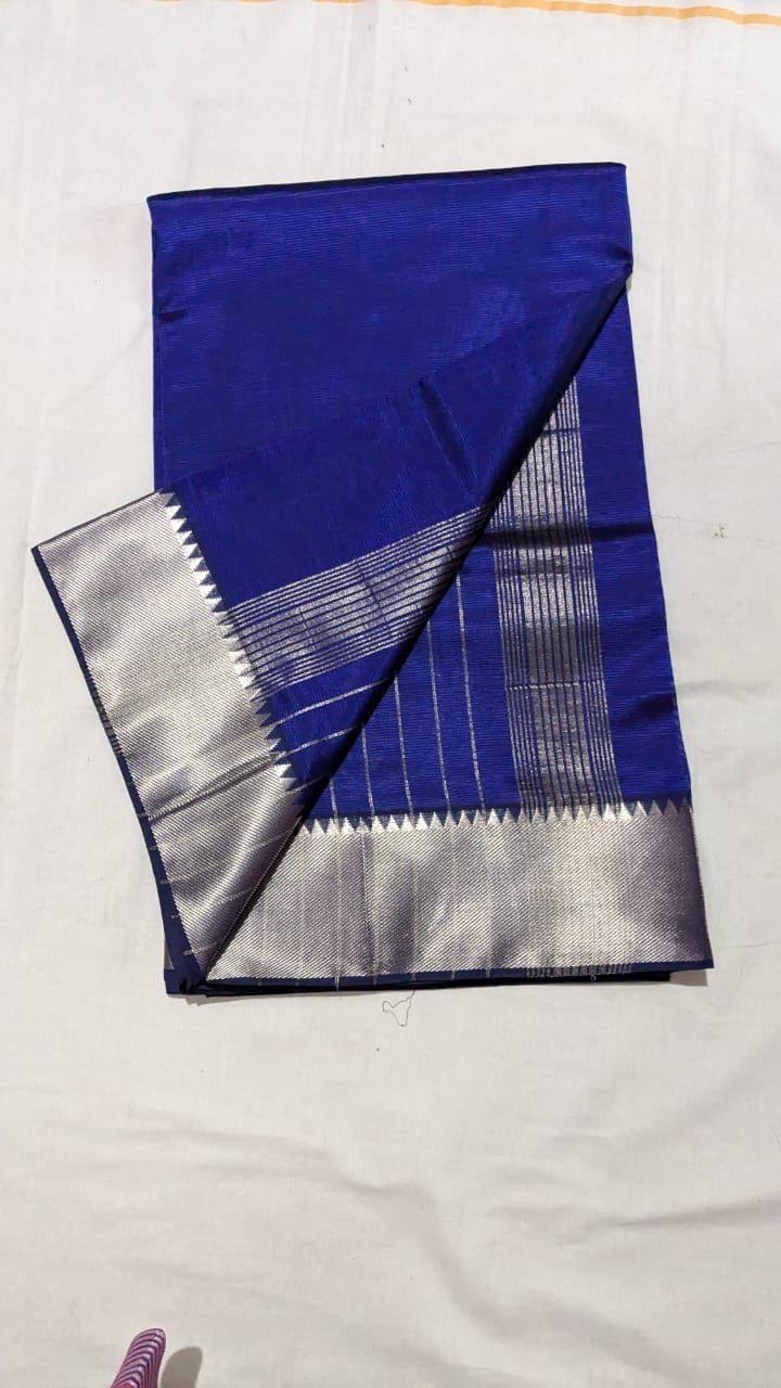  Blue Kanchipuram Silk Saree With Silver Zari Border