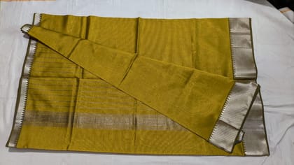 Mustard yellow pure handloom cotton saree with silver zari border (250 KADDI)