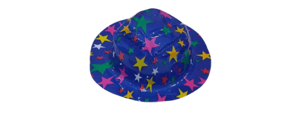  Blue plastic novelty party hat with multi-colored stars