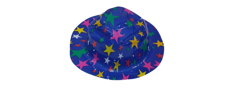  Blue plastic novelty party hat with multi-colored stars