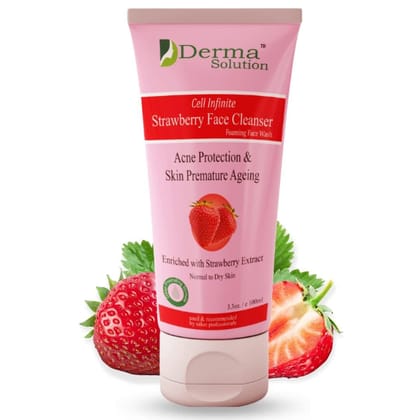 Derma Solution Strawberry Face Wash | For Acne Protection & Anti Ageing | Removes Dryness | Pimple Remover | Skin Hydrating | Normal to Dry Skin - Pack of 1 (100ml)