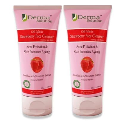 Derma Solution Strawberry Face Wash | For Acne Protection & Anti Ageing | Removes Dryness | Pimple Remover | Skin Hydrating | Normal to Dry Skin - Pack of 2 (200ml)