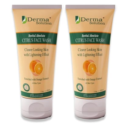 Derma Solution Citrus Orange Face Wash for Men & Women | Pimple Remover | Allergy Free | Anti-Ageing | Promote Glowing Skin | Suitable for All Skin Types - Pack fo 2 (200 ml)