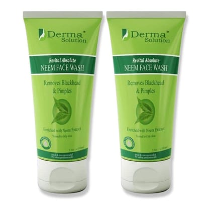 Derma Solution Neem Face Wash for All Skin Types | Removes Blackhead | Pimple Remover Face Wash | Skin Purifier | Anti-Ageing | Paraben Free | For Men & Women - Pack of 2 (200ml)