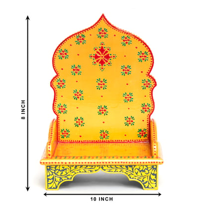 Traditional Ethnic Auspicious Spiritual Divine Decorative Multipurpose Elegant Unique Religious Wooden Yellow Singhasan for Laddu Gopal for Puja for Mandir