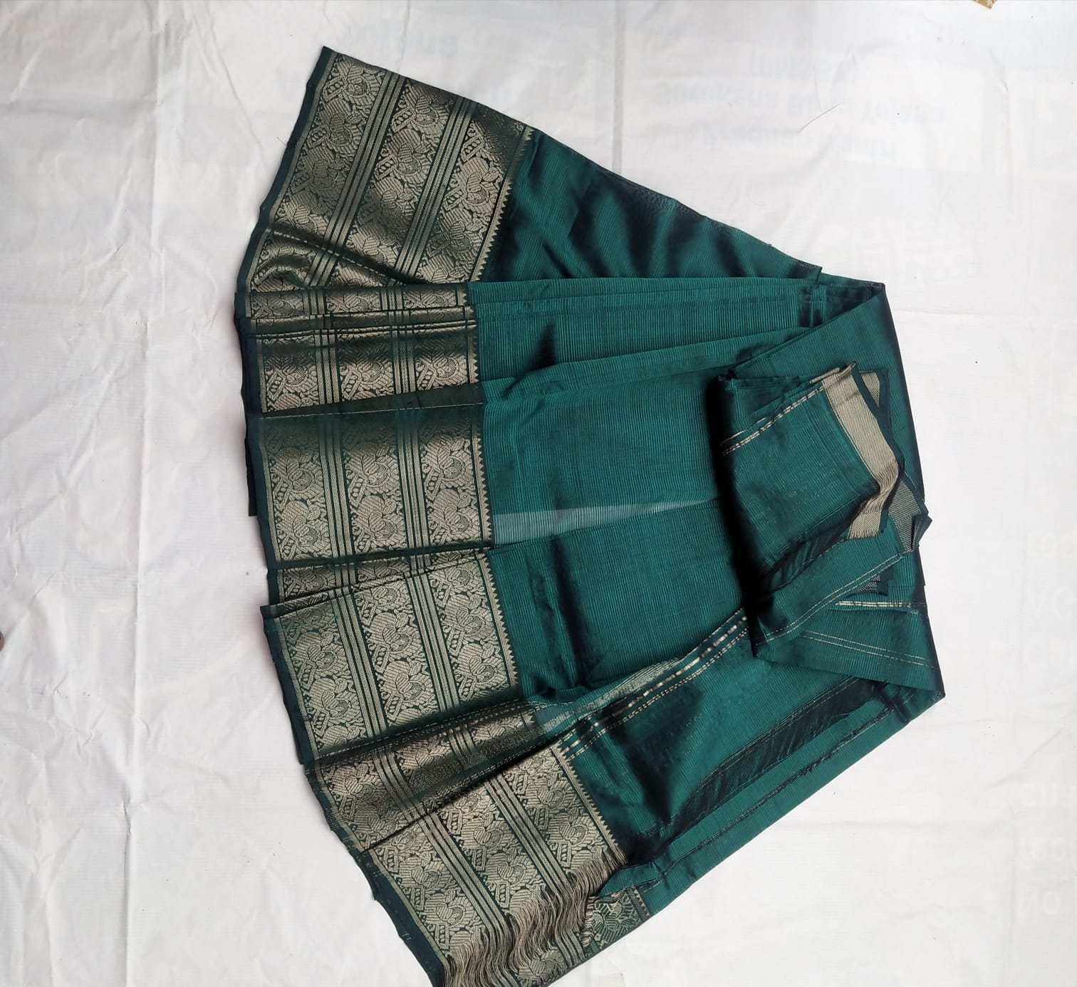  Green Saree With Golden Zari Border