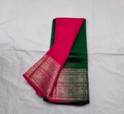  Green and Pink Kanjivaram Silk Saree With Golden Zari Border