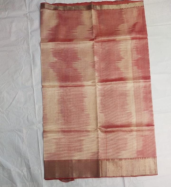  Red and gold zari work tissue silk saree