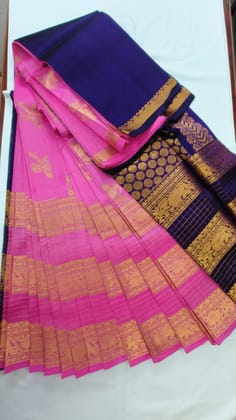  Pink and Blue Traditional Saree With Blouse Piece