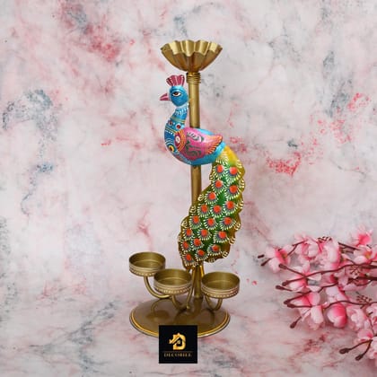 Decoriee Peacock Multicolour Iron Candle Holders