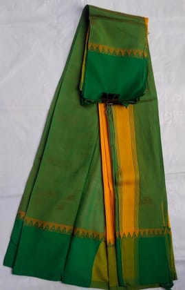 Green and Yellow Deadly Combination Pure Handloom Cotton Saree With Blouse Piece