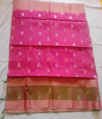  Pink Banarasi Silk Saree With Golden Zari Border