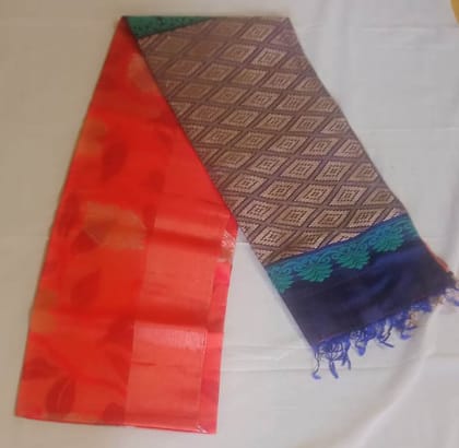 Uppada Zig Zag Buta Red and Blue Silk Saree With Blouse Piece