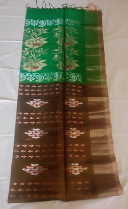 Uppada Green and Brown Silk Saree with Floral Brocade