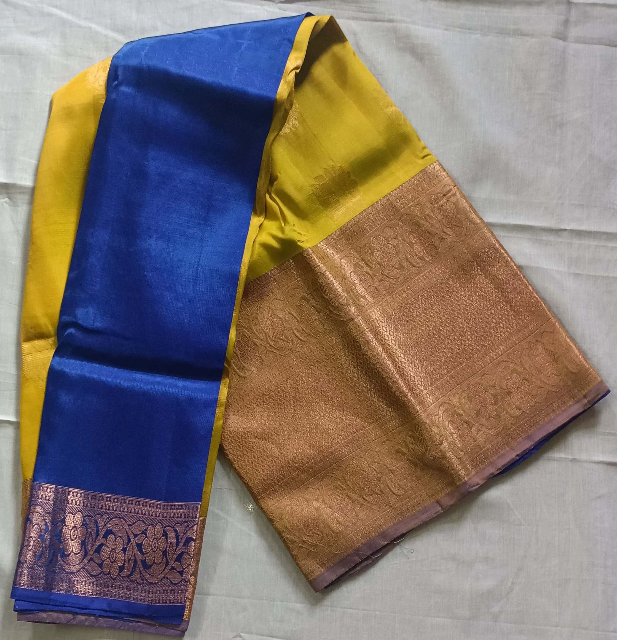 Yellow and Blue Uppada Silk Saree With Blouse