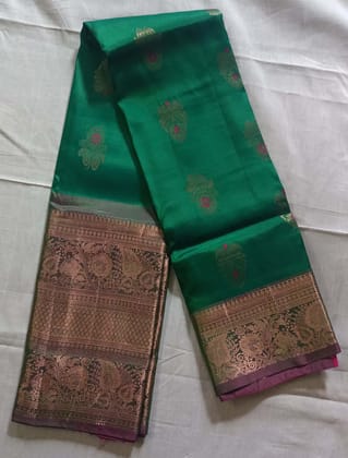 Green Uppada Silk Saree With Golden Zari Border