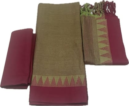 Pure Handloom Mangalagiri Cotton Dress Material With Dupatta Set