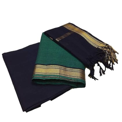 Pure Handloom Mangalagiri Cotton Lux Green & Black Dress Material With Dupatta Set