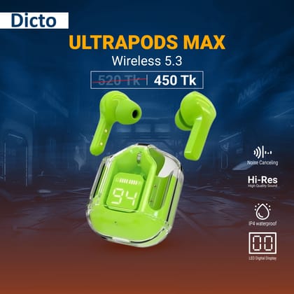 UltraPods Max TWS Earbuds Pro Bluetooth | Transparent Design | Fast Charging | 13mm HD Bass Drivers | Built-in Mic | Running, Outdoors, Music Sound (Multicolor)