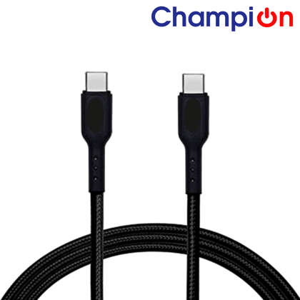 Champion Type-C to C 35W PD Data Sync & Charging Cable Braided 1M for all Android & Type-C Devices (Black)