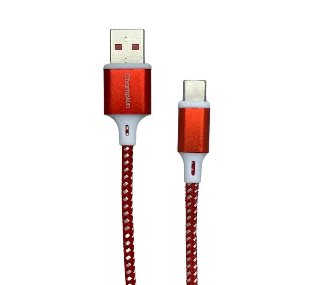 Champion USB to Type-C 65W Data Sync & Charging Cable Braided for all Android & USB Type-C Devices (Red)