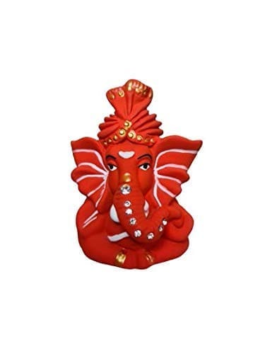 Terracotta Eco Friendly Handmade & Hand Painted Baby Ganesha Car Dashboard Showpiece Combo (Multicolour, 6.35 cm)