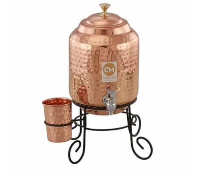 Copper Water Dispenser With Glass And Stand (5 Liter)