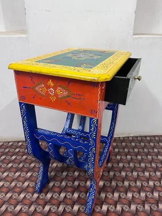 Kusum Art Wooden hand Painted Bed Side Stool Cum Center Stool With Storage For Beautifull Home And Living Room