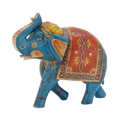 Kusum Art and Crafts Wooden haind Painted Multicolor Rajasthani Elephant (Wood, Multicolour, 4 Inch)