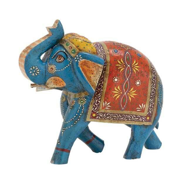 Kusum Art and Crafts Wooden haind Painted Multicolor Rajasthani Elephant (Wood, Multicolour, 4 Inch)