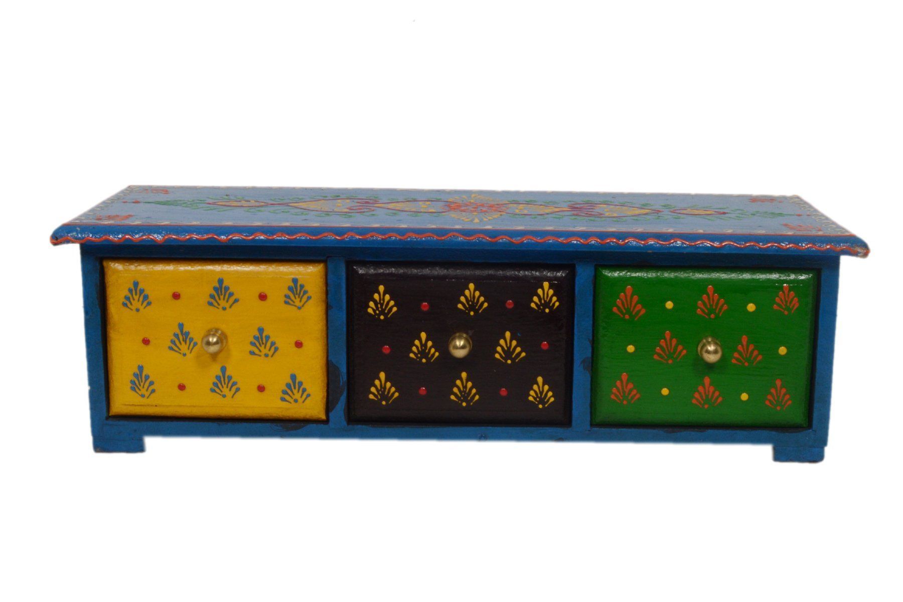 Kusum Art And Crafts wooden hanipainted Wooden jewellery Box With 3 Drawer (12x3x3, Multicolour-C)