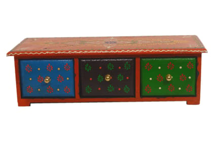 Kusum Art And Crafts wooden hanipainted Wooden jewellery Box With 3 Drawer (12x3x3, Multicolour-B)