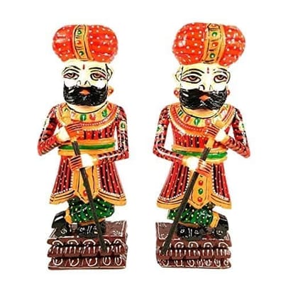 Kusum Art and Crafts Wooden haind Painted Multicolor Rajasthani Darbaan Set of 2 (12 inch)