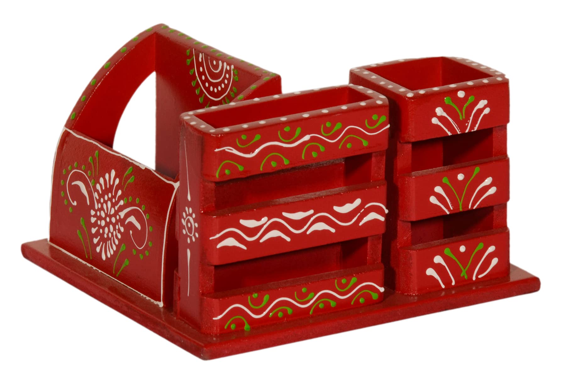 Kusum Art And Crafts wooden hanipainted Pen And Card Box (6x6x4, Red)